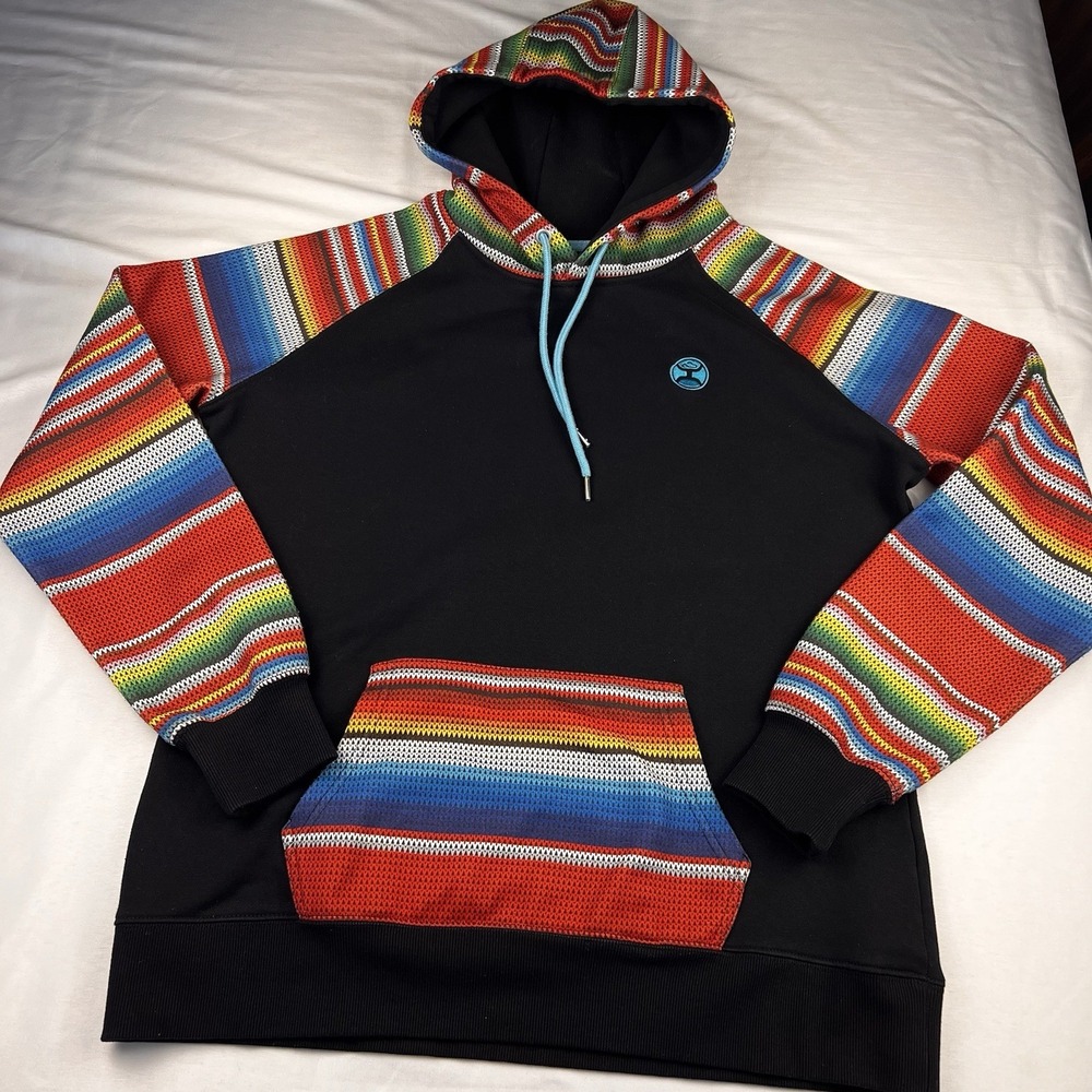HOOEY Tijuana Hoodie‎ Sweatshirt Aztec Turquoise Logo Western Rodeo Women XL